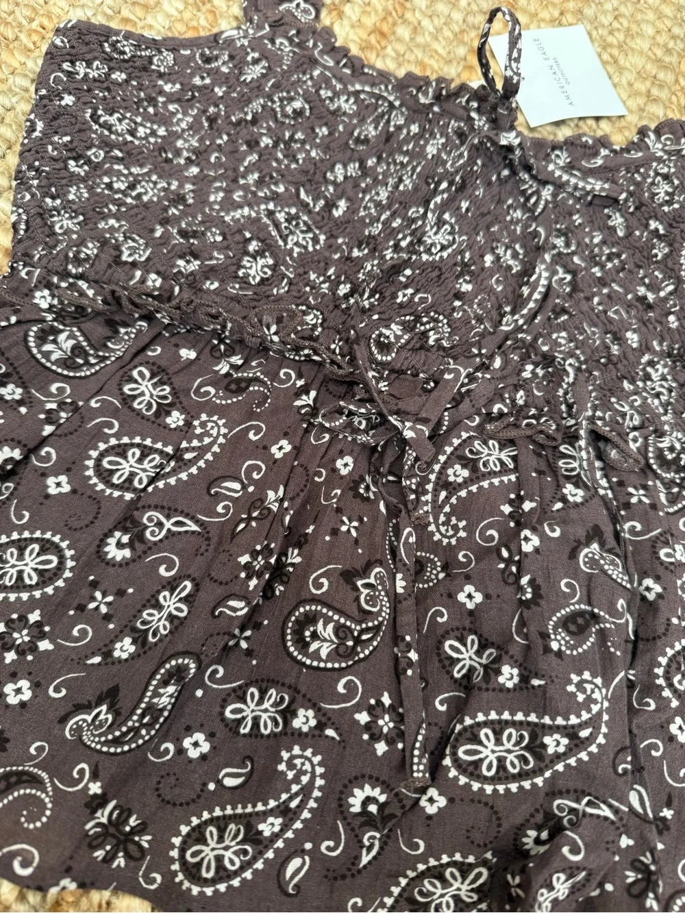 American Eagle Outfitters Brown Paisley Smocked Cami - Picture 2 of 4